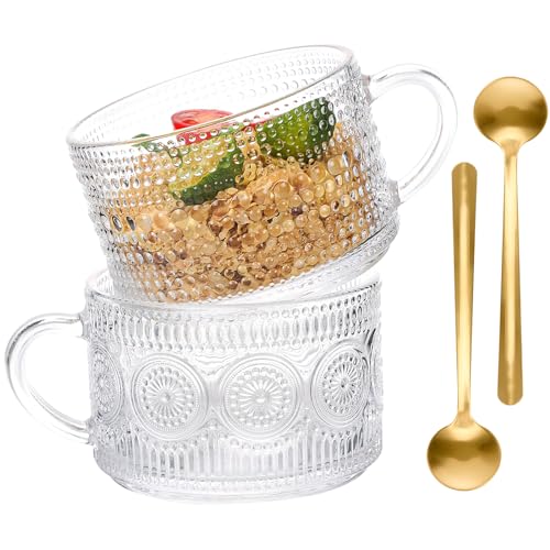 Moretoes Vintage Glass Coffee Mugs - 14oz Set