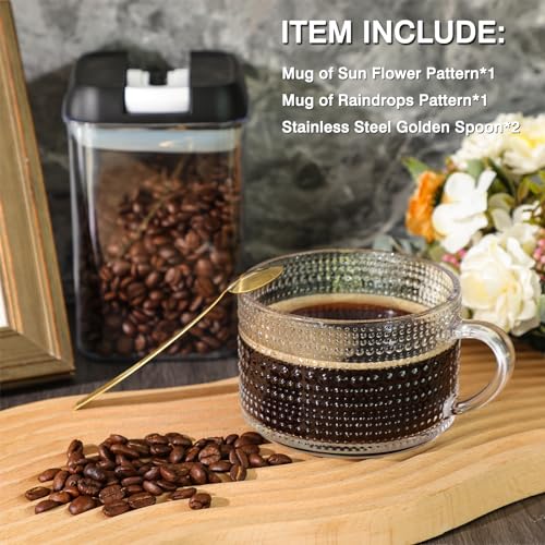 Moretoes Vintage Glass Coffee Mugs - 14oz Set