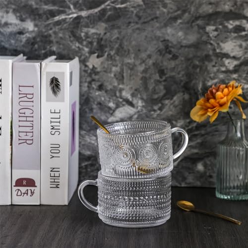 Moretoes Vintage Glass Coffee Mugs - 14oz Set