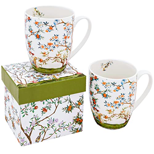 Bird and Branch Flower Coffee Mug Set