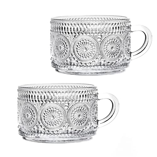 Vintage Embossed Glass Coffee and Tea Mugs Set