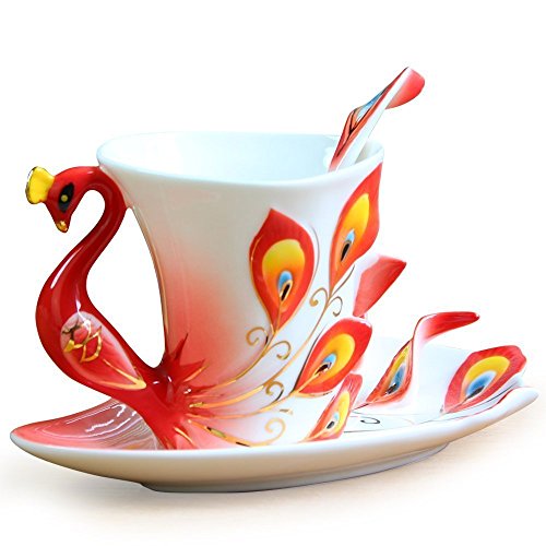 Peacock Theme Fine China Tea Cup & Saucer