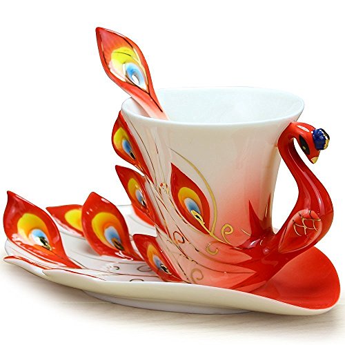 Peacock Theme Fine China Tea Cup & Saucer