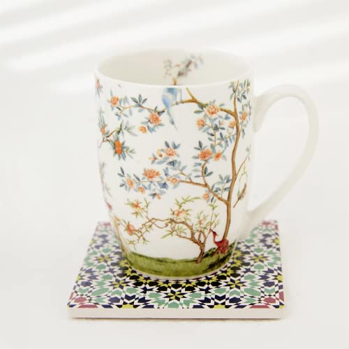 Bird and Branch Flower Coffee Mug Set