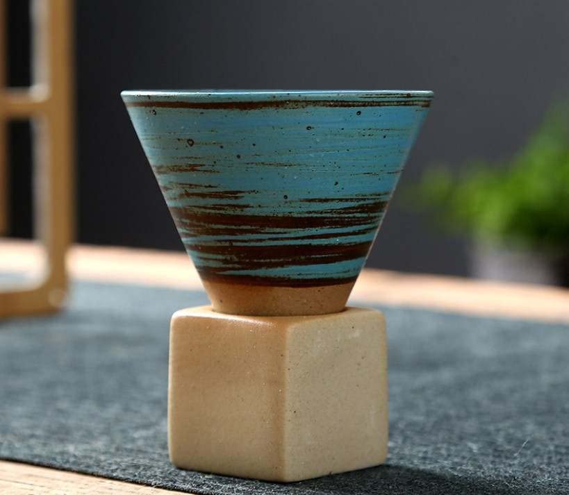 Blue Japanese Ceramic Funnel Tea Coffee Mug