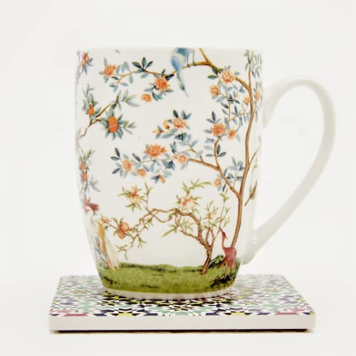 Bird and Branch Flower Coffee Mug Set
