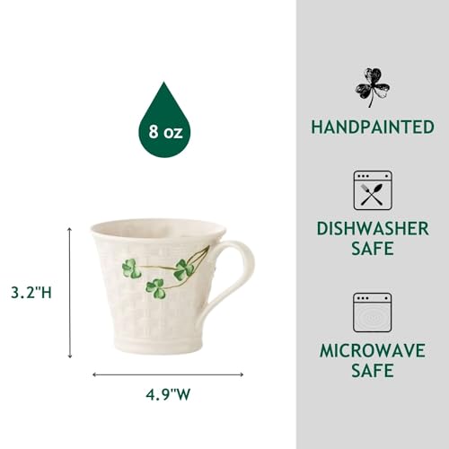 Set of 2 Belleek Shamrock Basketweave Mugs