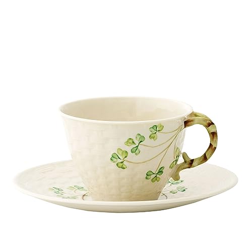 Belleek Shamrock Fine China Tea Cup Set