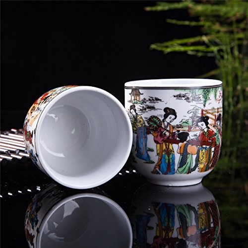 Set of 6 Eastern Asian Design Ceramic Tea Cups