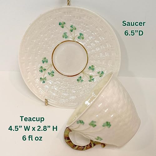 Belleek Shamrock Fine China Tea Cup Set