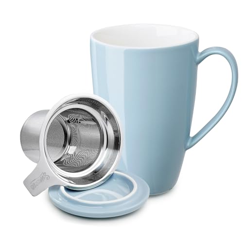 Bluish Grey 15 OZ Porcelain Tea Mug with Infuser