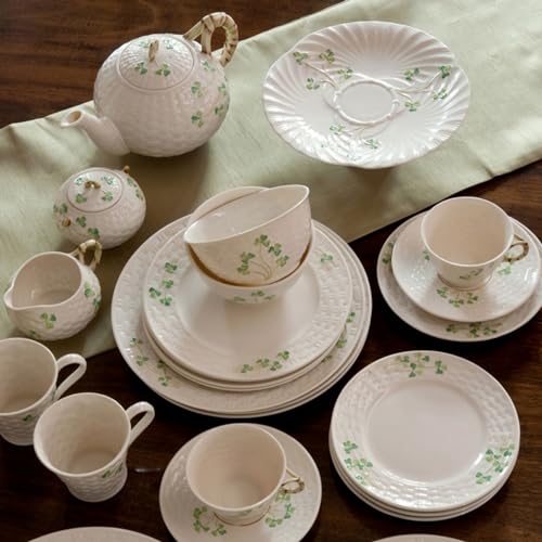 Set of 2 Belleek Shamrock Basketweave Mugs