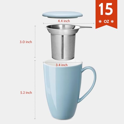 Bluish Grey 15 OZ Porcelain Tea Mug with Infuser