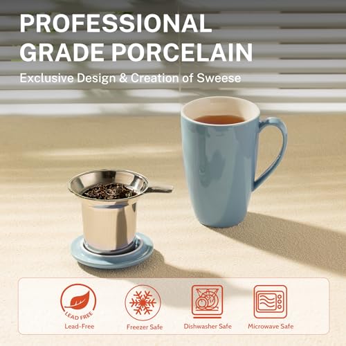 Bluish Grey 15 OZ Porcelain Tea Mug with Infuser