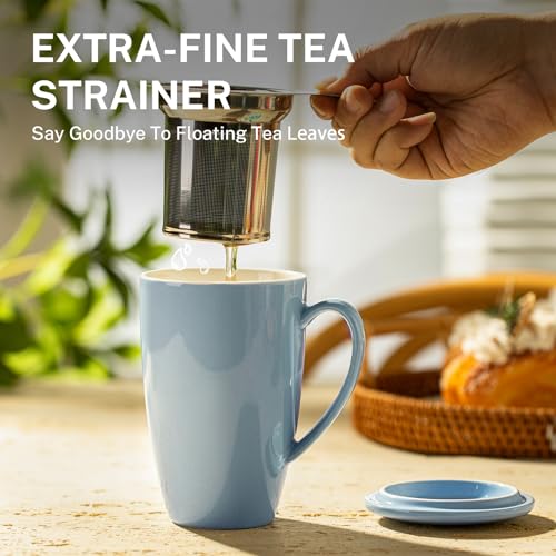 Bluish Grey 15 OZ Porcelain Tea Mug with Infuser