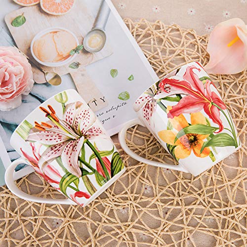 Floral Porcelain Tea and Coffee Mug Set