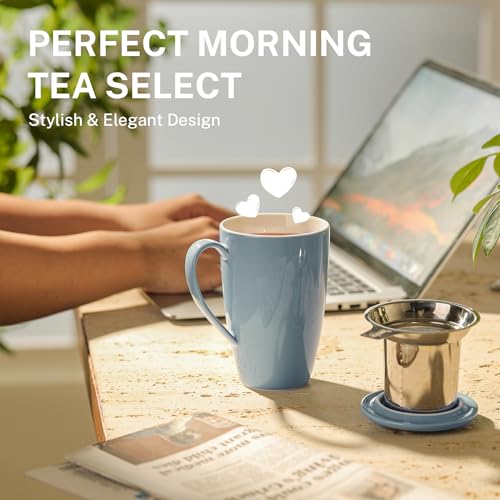 Bluish Grey 15 OZ Porcelain Tea Mug with Infuser