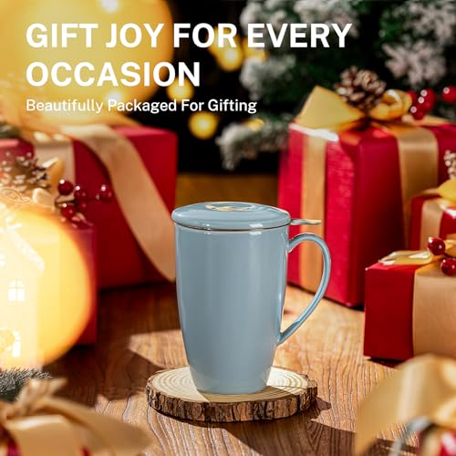 Bluish Grey 15 OZ Porcelain Tea Mug with Infuser