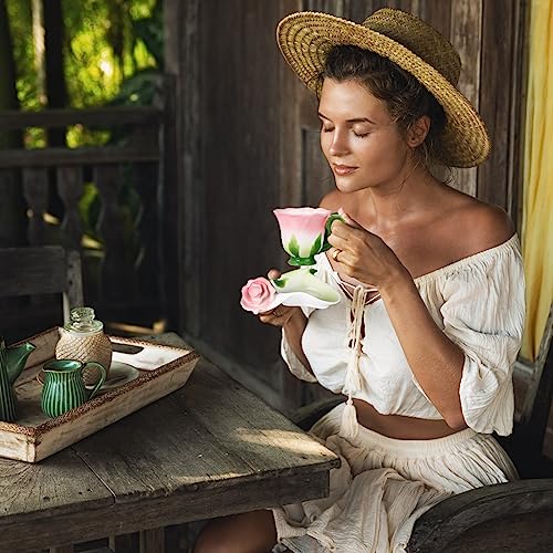 Floral Ceramic Tea Cups with Saucers and Spoon