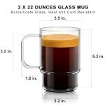 Aquach Glass Mug 22 Ounces 2pcs Stackable Clear Coffee Tea Juice Cup Drinking Glasses