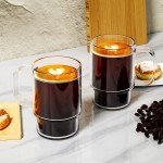 Aquach Glass Mug 22 Ounces 2pcs Stackable Clear Coffee Tea Juice Cup Drinking Glasses