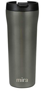 MIRA 16 oz Stainless Steel Insulated Travel Mug with lid - Spill Proof Vacuum Insulated Car Tumbler Cup for Coffee & Tea - Thermos Keeps Drinks Steaming Hot or Ice Cold - Gray Satin