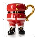 Christmas Santa Claus Mug - Hand Painted - Holiday Seasonal Gift, Coffee, Tea Water - 14 oz 6" High Winter Season Cup, Cute Merry Xmas, Reindeer, Snowman, Christmas Tree Design, Red & White Gold Decor
