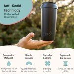 bioGo 16oz Cup, Rice Husk Fibre, BPA-Free, Double Wall Insulation Reusable Coffee Cups, On-The-Go Travel Mug, Screw Tight Lid, Textured Grip, Ultra Lightweight Microwave Tumbler (Midnight Black, 16oz)