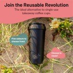 bioGo 16oz Cup, Rice Husk Fibre, BPA-Free, Double Wall Insulation Reusable Coffee Cups, On-The-Go Travel Mug, Screw Tight Lid, Textured Grip, Ultra Lightweight Microwave Tumbler (Midnight Black, 16oz)