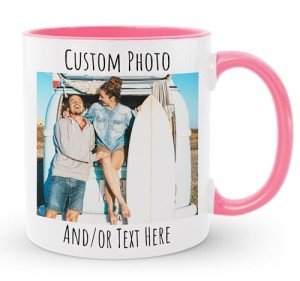 HomeBee Personalized Coffee Mug | Custom Photo Text or Logo Ceramic Mug | Customized 11 Oz Tea Cup – Unique Gift for Women & Girl | Taza Personalizadas Design with Picture and Words | White – Pink