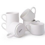 GBHOME 14 OZ Coffee Mugs Set of 6, Stackable Ceramic Mugs for Men, Women, Modern Coffee Mugs With Stable Base for Latte, Tea, Cappuccino. Dishwasher & Microwave Safe, Matte White