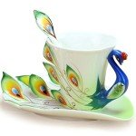 Peacock Theme Porcelain Tea Cup and Saucer