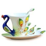 Peacock Theme Porcelain Tea Cup and Saucer
