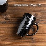 AmorArc Large Coffee Mugs Set of 6, 22oz Ceramic Tall Coffee Mugs Set with Textured Geometric Patterns for Latte/Tea/Beer/Hot Cocoa, Dishwasher & Microwave Safe, Black