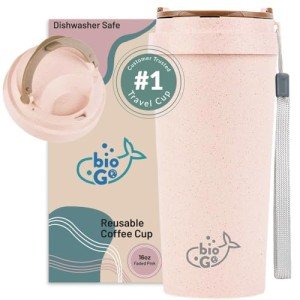 BioGo 16oz Pink Reusable Travel Mug With Lid