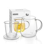 Lezero Glass Tea Cup with Strainer and Lid