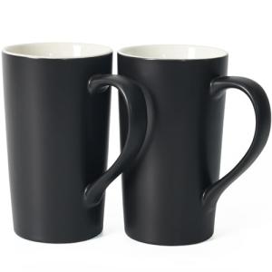 Set of 2 Large Black Ceramic Mugs
