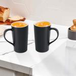 Set of 2 Large Black Ceramic Mugs