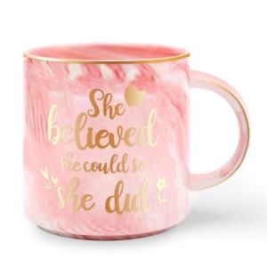 Inspirational Pink Marble Mug: "She Believed" Design