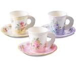 24 Disposable Paper Tea Cups with Plates