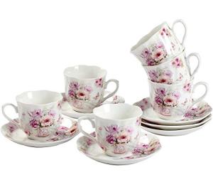 Floral Design Espresso Cups and Saucers Set