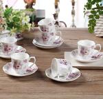 Floral Design Espresso Cups and Saucers Set