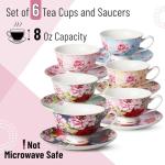 Floral Porcelain Tea Cup and Saucer Set of 6