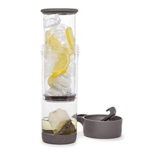 Press and Go Iced Tea Tumbler For Loose Leaf or Bagged Teas, Double Wall Travel Tea Mug with Stainless Steel Infuser, Leakproof, Dishwasher Safe