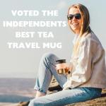 SoleCup. Travel Mug Loose Tea Infuser - Detachable Tea Strainer with Spillproof Lid - BPA-Free Reusable Glass Travel Coffee Cup with Silicone Band (Grey and Pink)