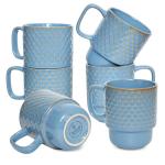 Bosmarlin Large Ceramic Stackable Coffee Mugs Set of 6, 17 Oz, Dishwasher and Microwave Safe (Blue, 17 Oz)