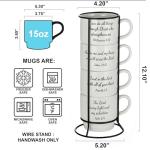 Signature Housewares Stackable Coffee Mug Tower Set with Metal Wire Rack - 15 Ounce Coffee Mugs for Coffee, Tea, Cocoa, Milk, Cappuccino, Hot Chocolate Set of 4 - Inspirational Bible Verses