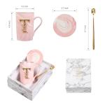 Letter T Personalized Initial Mugs with Flower, Letter T Personalized Novelty Coffee Mug, Novelty Letter Coffee Mugs for Women, Bridal Shower Gifts, Women's Initials Gifts Coffee Mug 14 Ounce Pink