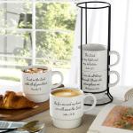 Signature Housewares Stackable Coffee Mug Tower Set with Metal Wire Rack - 15 Ounce Coffee Mugs for Coffee, Tea, Cocoa, Milk, Cappuccino, Hot Chocolate Set of 4 - Inspirational Bible Verses