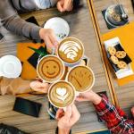 Eorbow 4 Pack Ceramic Coffee Mug Set with Rack, 16 OZ Stackable Cappuccino Cups with Metal Stand, Blue and White Porcelain Tea Mugs for Latte, Americano, Milk, Hot Cocoa, Beverages, Microwave Safe